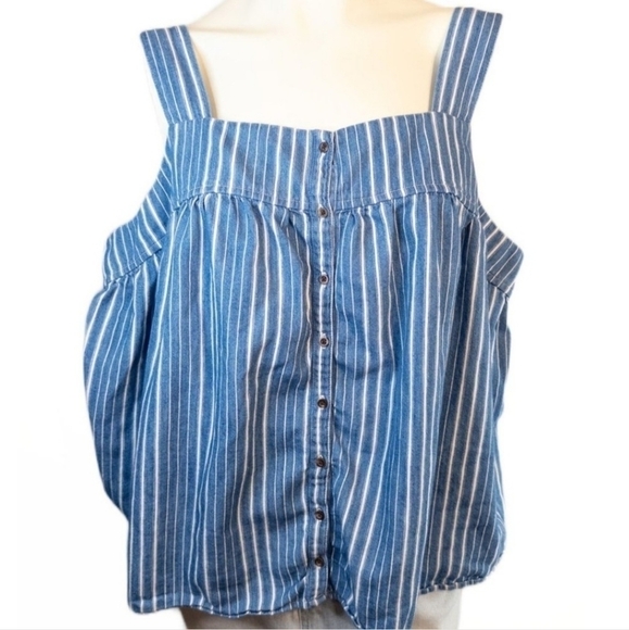 Old Navy Denim Blue White Stripe Women’s Large L Chambray Summer Tank Top EUC - Picture 3 of 7